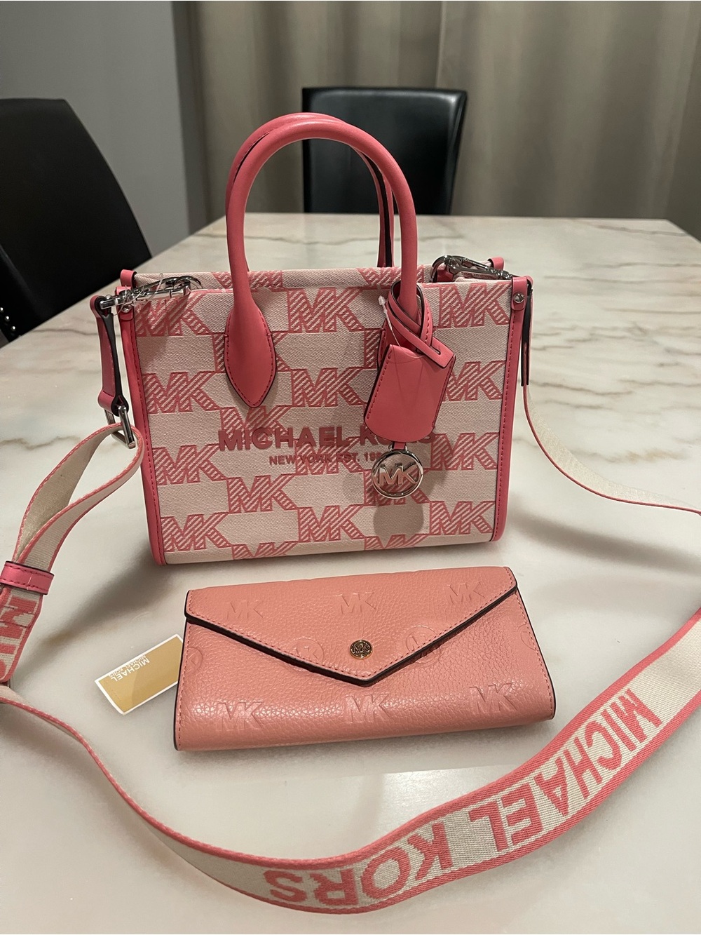 Michael Kors Pink Logo Satchel with Matching Wallet